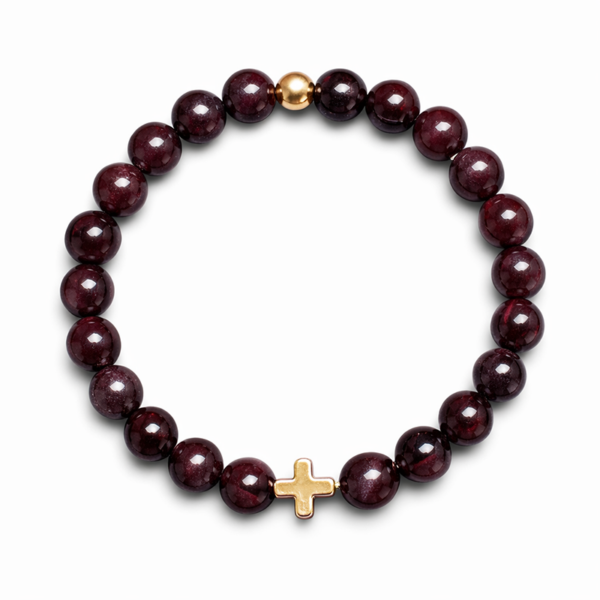 PULSERA CRUZ GRANATE ORO